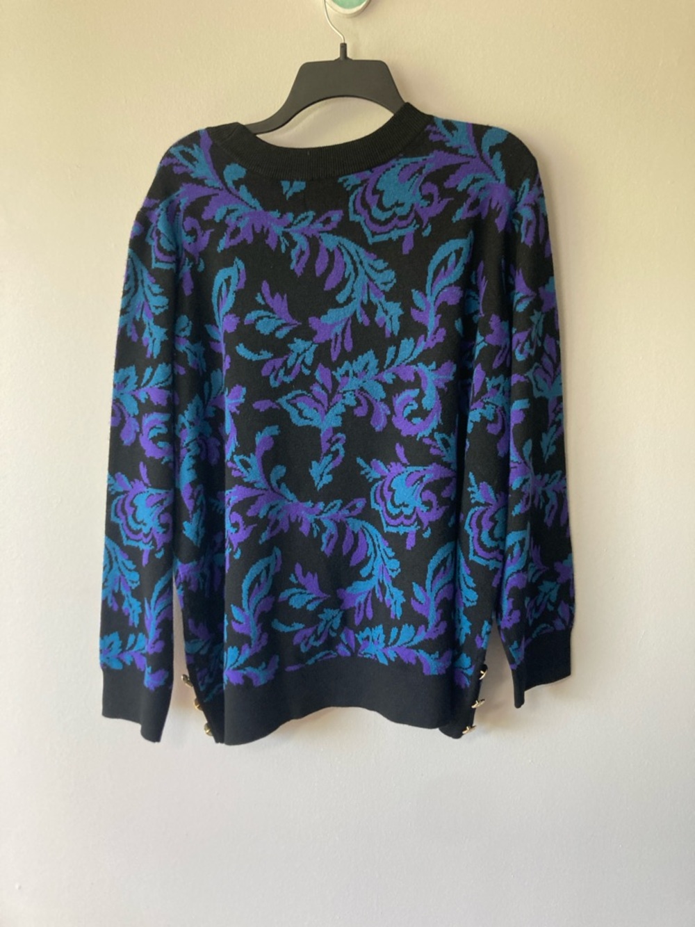 Rafaella crewneck sweater retro abstract print gold tone retro button accents 3X - Picture 12 of 17